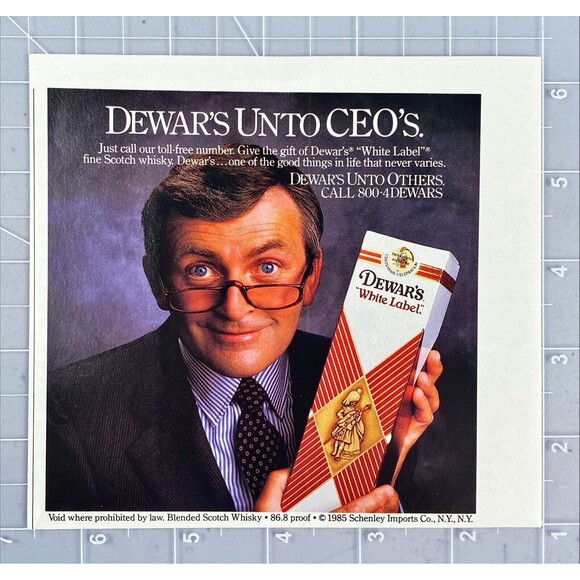 Dewar's White Label "Dewar's Unto CEO's." Christmas Cheer Vintage Print Ad 1986 - Picture 2 of 3